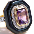 Load image into Gallery viewer, Natural Amethyst Octagon Cut and Black Onyx Frame 14K gold ring top view - NFJSD-1357