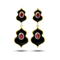 Load image into Gallery viewer, Natural Black Onyx and Tourmaline 14K gold earrings front view - NFJSD-1864
