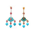 Load image into Gallery viewer, Natural Rubellite and Turquoise 18K gold earrings top view - NFJSD-1729
