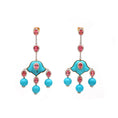 Load image into Gallery viewer, Natural Rubellite and Turquoise 18K gold earrings front view - NFJSD-1729