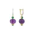 Load image into Gallery viewer, Natural Amethyst and Emerald 14K gold earrings back view - NFJSD-1830