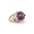 Load image into Gallery viewer, Natural Amethyst and Emerald 18K gold ring close-up detail - NFJSD-1696