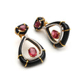 Load image into Gallery viewer, Natural Tourmaline Cut and Black Onyx Frame 14K gold earrings close-up detail - NFJSD-1023
