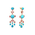 Load image into Gallery viewer, Natural Turquoise and Tourmaline 18K gold earrings on-hand view - NFJSD-1806