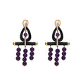 Load image into Gallery viewer, Natural Amethyst and Black Onyx 18K gold earrings back view - NFJSD-1639