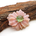 Load image into Gallery viewer, Natural Tourmaline Cushion Cab and Pink Opal Carving Flower 14K gold pendant back view - NFJSD-1313