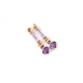 Load image into Gallery viewer, Natural Amethyst and Pink Tourmaline 14K gold earrings top view - NFJSD-1984