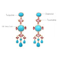 Load image into Gallery viewer, Natural Turquoise and Tourmaline 18K gold earrings side angle - NFJSD-1806