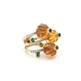 Load image into Gallery viewer, Natural Citrine CArving Balls and Green Tourmaline 14K gold ring top view - NFJSD-1034