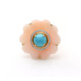 Load image into Gallery viewer, Natural Turquoise Round Cab and Pink Opal Carving Flower 14K gold ring back view - NFJSD-1214