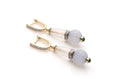 Load image into Gallery viewer, Natural Emerald Round Cabs and Blue Chalcedony Carving Ball 14K gold earrings front view - NFJSD-1132