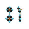 Load image into Gallery viewer, Natural Black Onyx and Turquoise 18K gold earrings side angle - NFJSD-1542