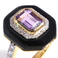 Load image into Gallery viewer, Natural Amethyst Octagon Cut and Black Onyx Frame 14K gold ring side angle - NFJSD-1357