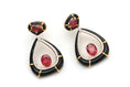 Load image into Gallery viewer, Natural Tourmaline Cut and Black Onyx Frame 14K gold earrings front view - NFJSD-1023