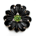 Load image into Gallery viewer, Natural Green Tourmaline Round Cut and Black Onyx Carving Flower 14K gold pendant top view - NFJSD-1207
