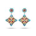 Load image into Gallery viewer, Natural Mix Tourmaline and Turquoise & Tanzanite 18K gold earrings top view - NFJSD-1921