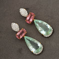Load image into Gallery viewer, Natural Aquamarine and Tourmaline 18K gold earrings back view - NFJSD-1534
