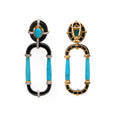 Load image into Gallery viewer, Natural Black Onyx and Turquoise 18K gold earrings top view - NFJSD-1762