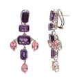 Load image into Gallery viewer, Natural Amethyst and Tourmaline 18K gold earrings close-up detail - NFJSD-1689