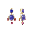 Load image into Gallery viewer, Natural Tanzanite and Tourmaline 18K gold earrings on-hand view - NFJSD-1805