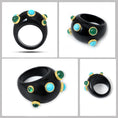 Load image into Gallery viewer, Natural Black Onyx and Turquoise & Emerald 14K gold ring side angle - NFJSD-1858