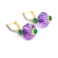 Load image into Gallery viewer, Natural Amethyst and Emerald 18K gold earrings lifestyle shot - NFJSD-1777