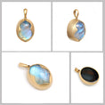 Load image into Gallery viewer, Natural Rainbow Moonstone Oval Cab and Black Onyx Oval Coin 18K gold pendant side angle - NFJSD-1413