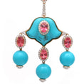 Load image into Gallery viewer, Natural Rubellite and Turquoise 18K gold earrings side angle - NFJSD-1729