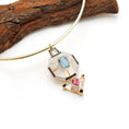 Load image into Gallery viewer, Natural Aquamarine Octagon Cut and Pink Tourmaline Pear Cut 14K gold pendant back view - NFJSD-1206