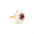 Load image into Gallery viewer, Natural Ruby Round Cut and Crystal Quartz Carving Flower 14K gold ring back view - NFJSD-1245