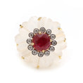 Load image into Gallery viewer, Natural Ruby Round Cut and Crystal Quartz Carving Flower 14K gold ring side angle - NFJSD-1245