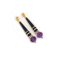 Load image into Gallery viewer, Natural Black Onyx and Amethyst 18K gold earrings on-hand view - NFJSD-1808