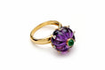 Load image into Gallery viewer, Natural Amethyst Carving and Emerald Round Cabs 14K gold ring front view - NFJSD-1018