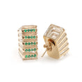 Load image into Gallery viewer, Natural Emerald Round Cuts and Crystal Quartz Fancy Carving 14K gold earrings close-up detail - NFJSD-1061