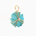 Load image into Gallery viewer, Natural Emerald Round Cabs and Turquoise Flower Carving 14K gold charm side angle - NFJSD-1240