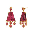 Load image into Gallery viewer, Natural Pink Tourmaline Carving and Pink Tourmaline Oval 18K gold earrings close-up detail - NFJSD-1635