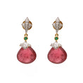 Load image into Gallery viewer, Natural Emerald and Tourmaline 18K gold earrings close-up detail - NFJSD-1617