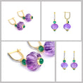 Load image into Gallery viewer, Natural Amethyst and Emerald 18K gold earrings on-hand view - NFJSD-1777