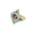 Load image into Gallery viewer, Natural Rubellite and Mix Tourmaline 18K gold ring on-hand view - NFJSD-1628