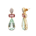 Load image into Gallery viewer, Natural Aquamarine and Tourmaline 18K gold earrings side angle - NFJSD-1534