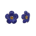 Load image into Gallery viewer, Natural Yellow Tourmaline and Lapis Carving Flower 14K gold earrings on-hand view - NFJSD-1208