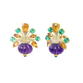 Load image into Gallery viewer, Natural Emerald and Tourmaline 14K gold earrings back view - NFJSD-1856