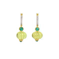 Load image into Gallery viewer, Natural Lemon Quartz and Emerald 18K gold earrings close-up detail - NFJSD-1789