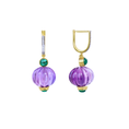Load image into Gallery viewer, Natural Amethyst and Emerald 18K gold earrings back view - NFJSD-1778