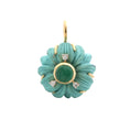 Load image into Gallery viewer, Natural Emerald Round Cabs and Turquoise Flower Carving 14K gold charm close-up detail - NFJSD-1240