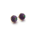 Load image into Gallery viewer, Natural Amethyst Carving Balls and Emerald Round Cabs 14K gold earrings side angle - NFJSD-1031