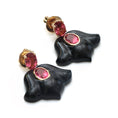 Load image into Gallery viewer, Natural Tourmaline Oval Cut and Black Onyx Carving 14K gold earrings back view - NFJSD-1033