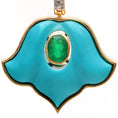 Load image into Gallery viewer, Natural Turquoise and Emerald 18K gold earrings back view - NFJSD-1692