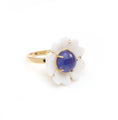 Load image into Gallery viewer, Natural Tanzanite Round Cab and White Agate Carving Flower 14K gold ring side angle - NFJSD-1244