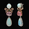 Load image into Gallery viewer, Natural Ethiopian Opal and Emerald 18K gold earrings top view - NFJSD-1752